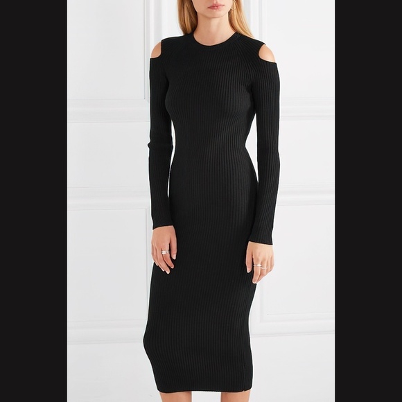 $495 THEORY Jemlora Cutout Cold Shoulder Ribbed Wool Dress SMALL - Picture 2 of 10